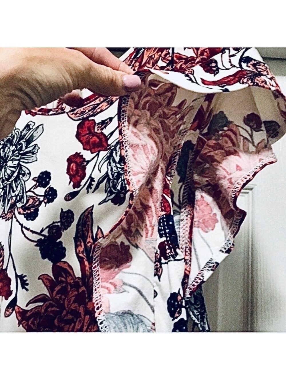 Floral Romper Jumpsuit White Red Black Pink - Picture 2 of 5